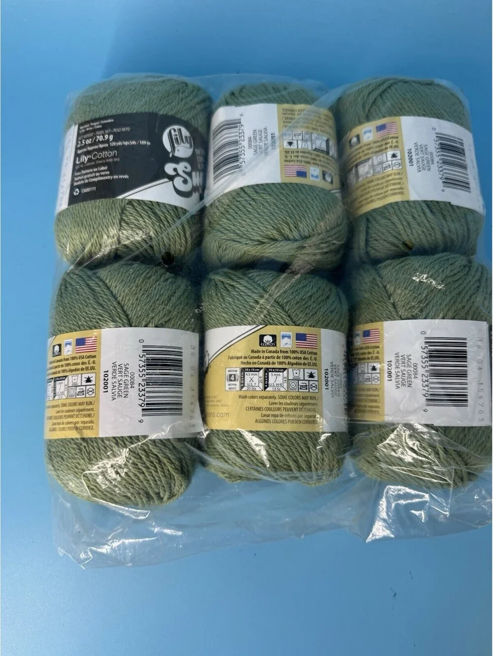 6 Lily Sugar’n Cream Yarn Skeins Sage Green 100% Cotton 2.5 oz 120 yd Sealed